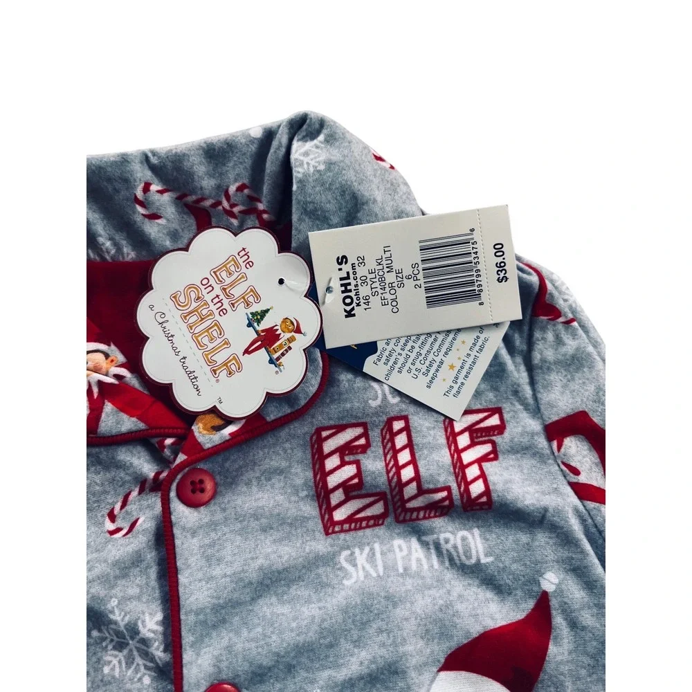 Elf on the Shelf Scout‎ Elf Ski Patrol Pajama Set Kids Size 6 Gray Red Christmas
